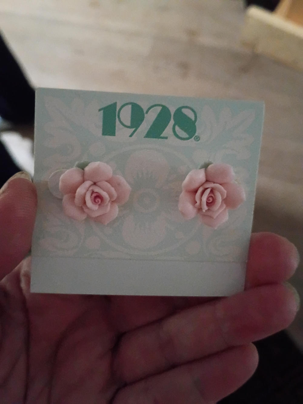 1928 Soft Pink Rose Stud Earrings - Resin Floral Posts